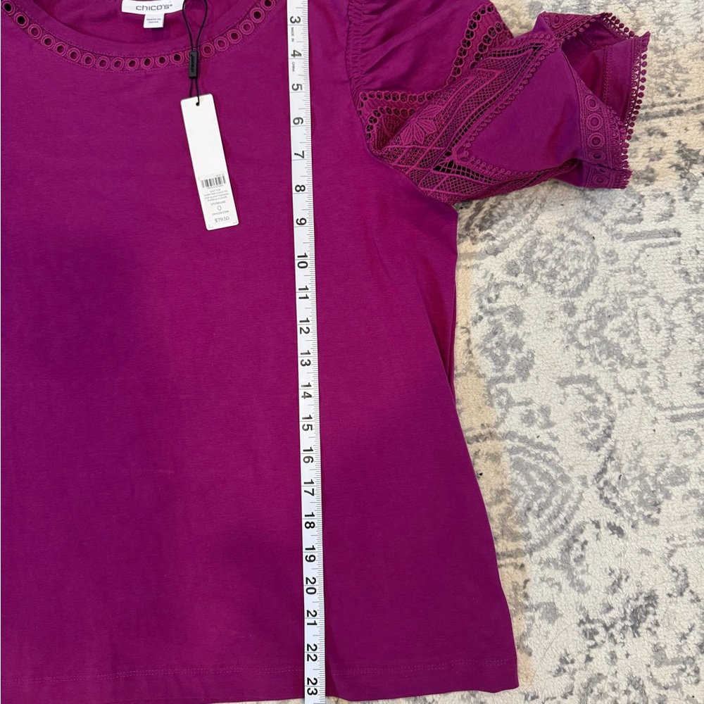 Chico's NWT Eyelet Puff Sleeve Tee - Picture 7 of 10